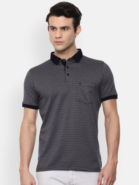 

Louis Philippe Men Grey Striped Polo Collar Monochrome Pockets T-shirt
