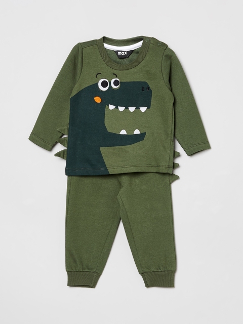 

max Boys Green & Black Printed Top with Trousers