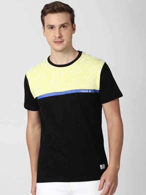 

Peter England Casuals Men Black Colourblocked Pockets Slim Fit T-shirt