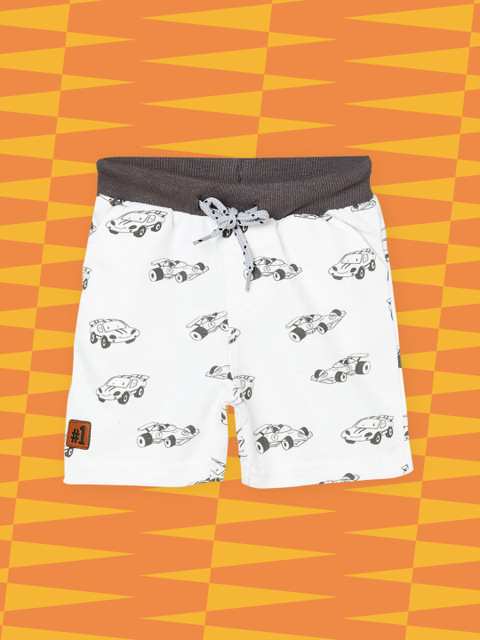 

max Boys White Conversational Printed Slim Fit Shorts
