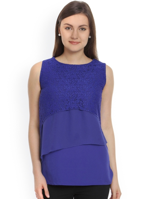 

Soie Women Navy Lace Top, Navy blue