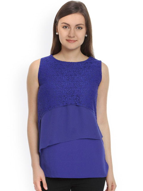 

Soie Women Navy Lace Top, Navy blue
