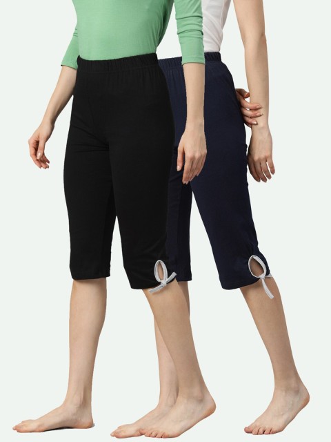 

NOT YET by us Women Pack Of 2 Black & Navy Blue Pure Cotton Capris