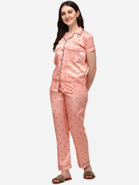 

House of JAMMIES Women Beige & Black Printed Night suit