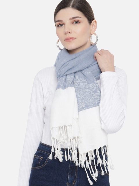 

Vastraa Fusion Unisex Blue & White Woven Design Stole