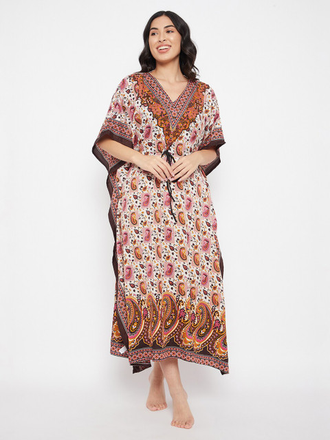 

Clovia Pink & White Ethnic Motifs Printed Maxi Kaftan Nightdress