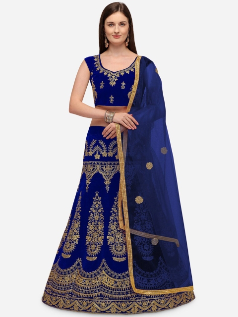 

Rajesh Silk Mills Blue & Gold-Toned Embroidered Semi-Stitched Lehenga & Unstitched Blouse With Dupatta