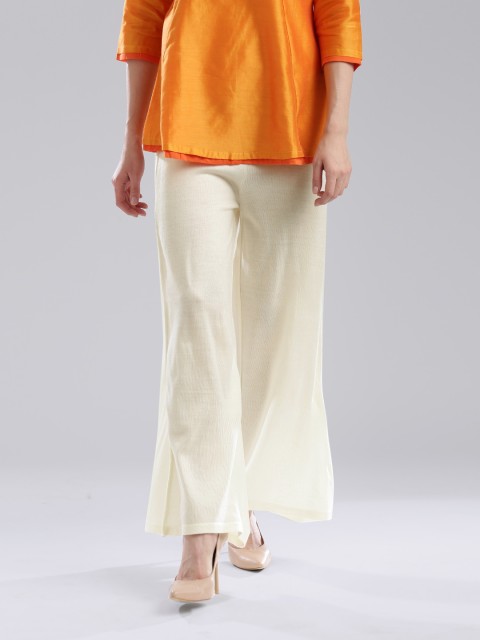 

W Women Cream-Coloured Solid Palazzo Trousers