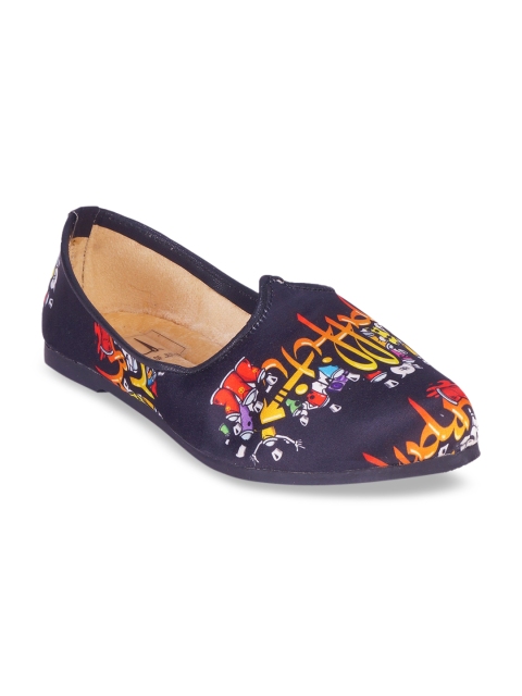 

HOUSE OF JUTTI Men Black Printed Leather Ethnic Ballerinas Flats
