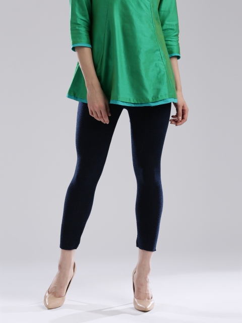 

W Navy Patterned Cropped Leggings, Navy blue