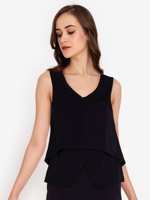 

ZALORA WORK Black Solid Tiered Top