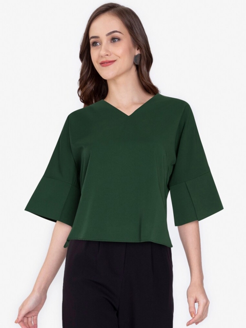 

ZALORA WORK Green Kick-Front Drape Top