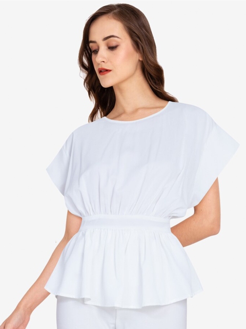 

ZALORA WORK Women White Extended Sleeves Cinched Waist Top