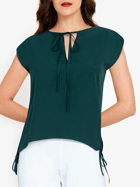 

ZALORA WORK Women Green Tie-Up Neck Top