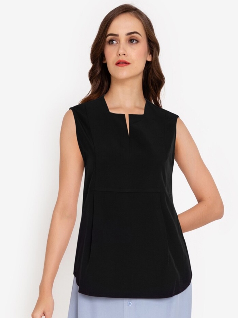 

ZALORA WORK Women Black Solid Keyhole Neck Front Panel Bib Top