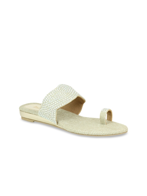 

Inc 5 Women Gold-Toned Embellished Ethnic Flatform Sandals