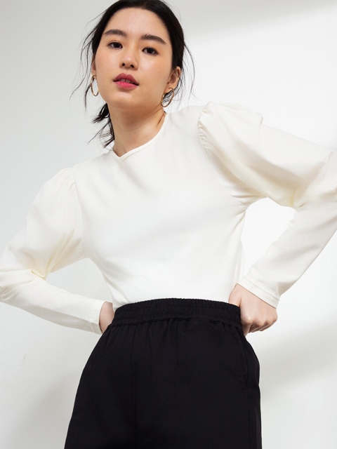 

ORIGIN BY ZALORA White Organic Cotton Puff Sleeve Top