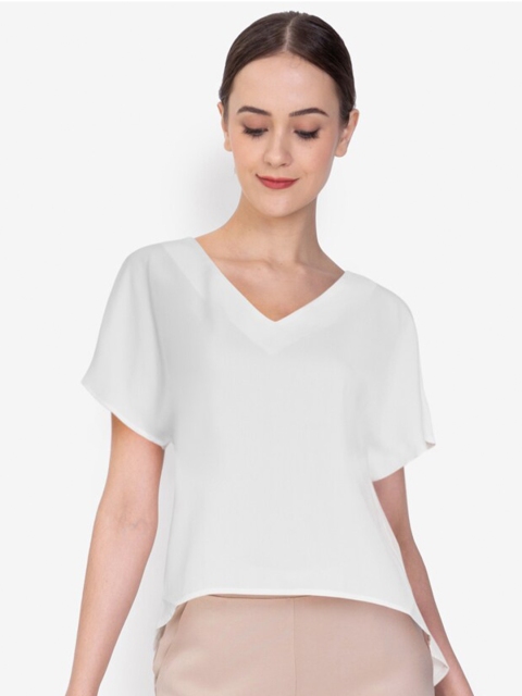 

ZALORA WORK White Overlapping Back Split Panel Top