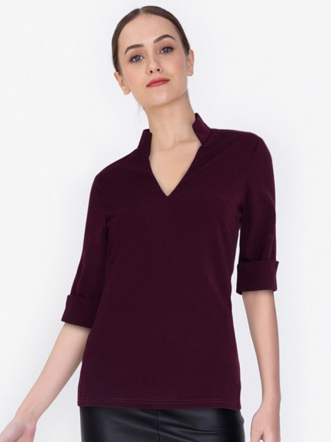 

ZALORA WORK Women Red Mandarin Collar Top