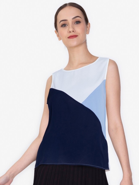 

ZALORA WORK Women Blue Colourblocked Top