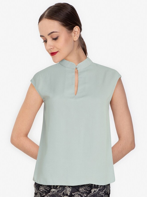 

ZALORA WORK Women Grey Mandarin Collar Top