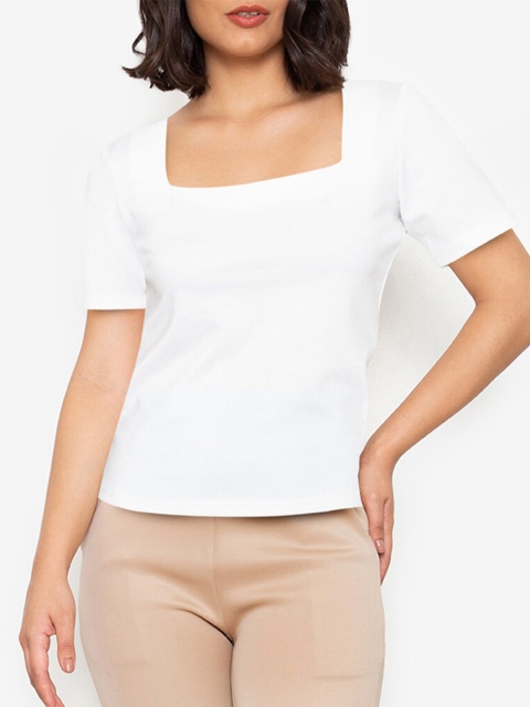 

ZALORA WORK White Square Neck Fitted Top