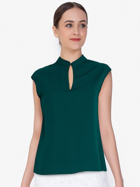 

ZALORA WORK Women Green Mandarin Neck Top