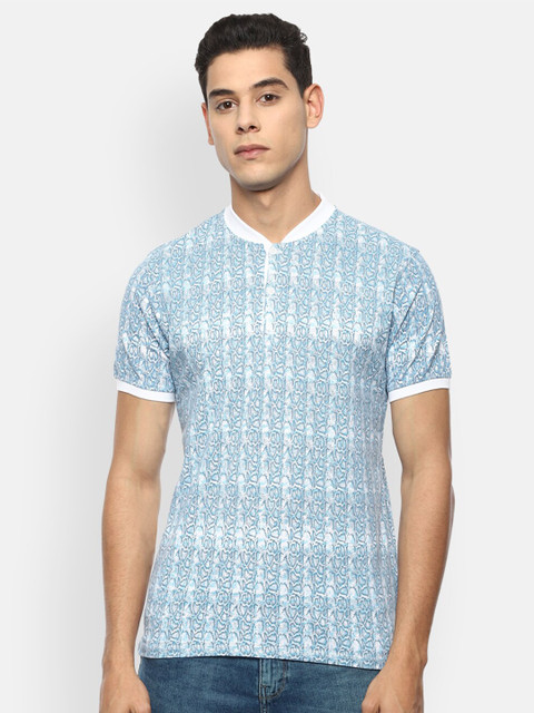 

V Dot Men Blue Printed Slim Fit T-shirt