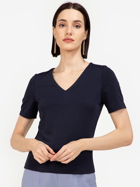 

ZALORA WORK Navy Blue V Neck Top