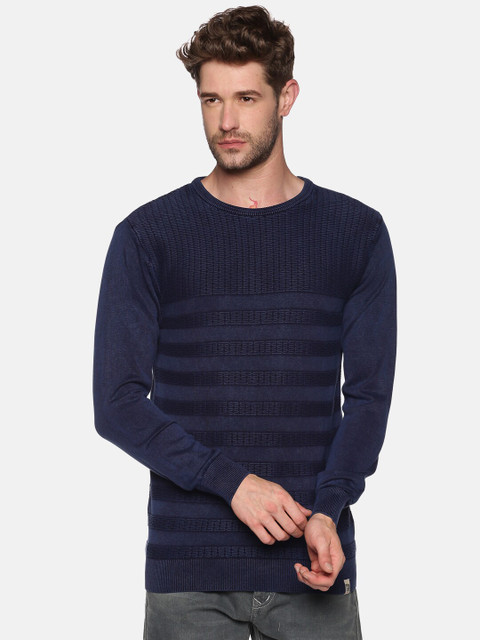 

SHOWOFF Men Blue Striped Pullover