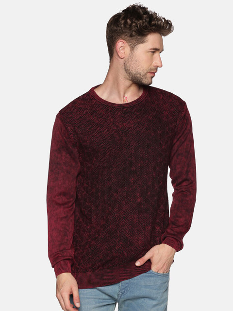 

SHOWOFF Men Maroon Self Design Acrylic Pullover