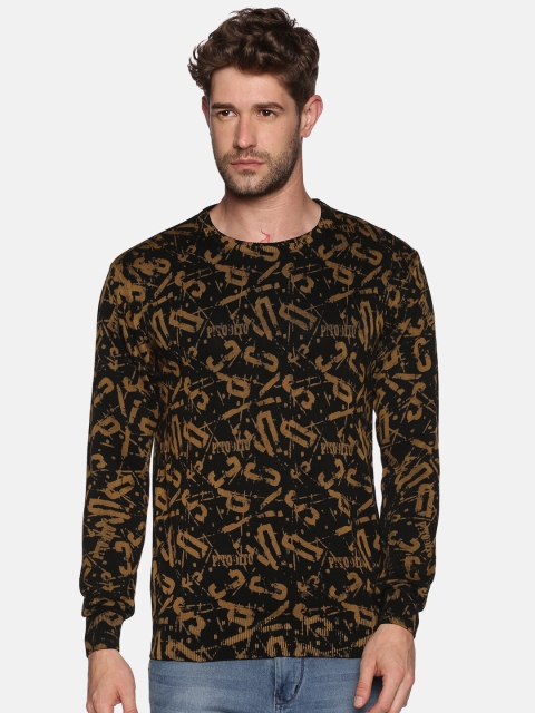 

SHOWOFF Men Black & Mustard Printed Pullover