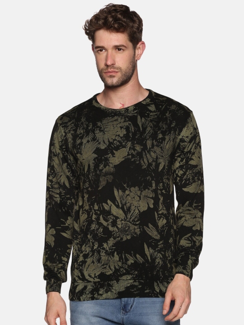 

SHOWOFF Men Black & Olive Green Floral Printed Pullover