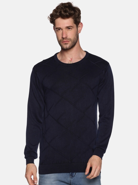 

SHOWOFF Men Navy Blue Self Design Acrylic Pullover
