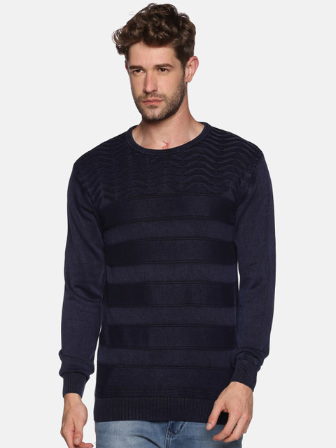 

SHOWOFF Men Navy Blue Self Design Pullover