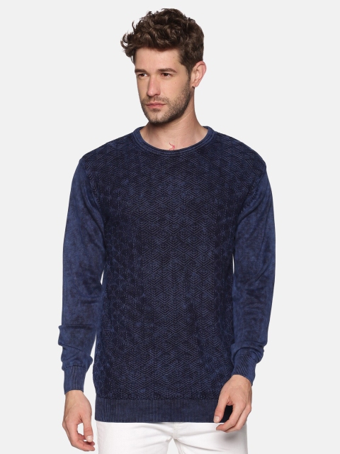 

SHOWOFF Men Blue Self Design Acrylic Pullover