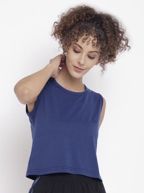 

Chkokko Navy Blue Solid Regular Fit Sports Gym Crop Top