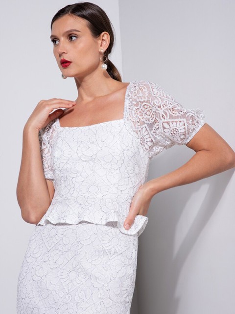 

ZALORA OCCASION White Lace Corset Puff Sleeve Top