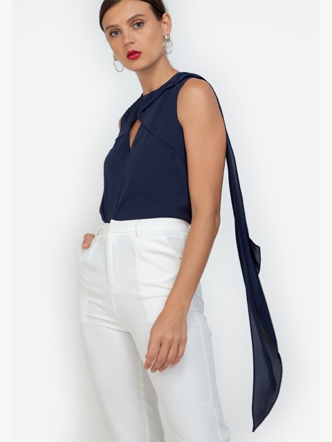 

ZALORA OCCASION Navy Blue Mock Scarf Shell Top