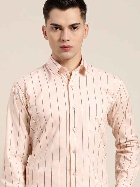 

Hancock Men Pink Slim Fit Striped Formal Shirt
