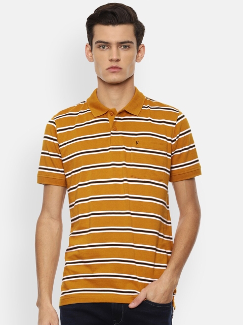

Van Heusen Sport Men Yellow Striped Pure Cotton Polo Collar T-shirt