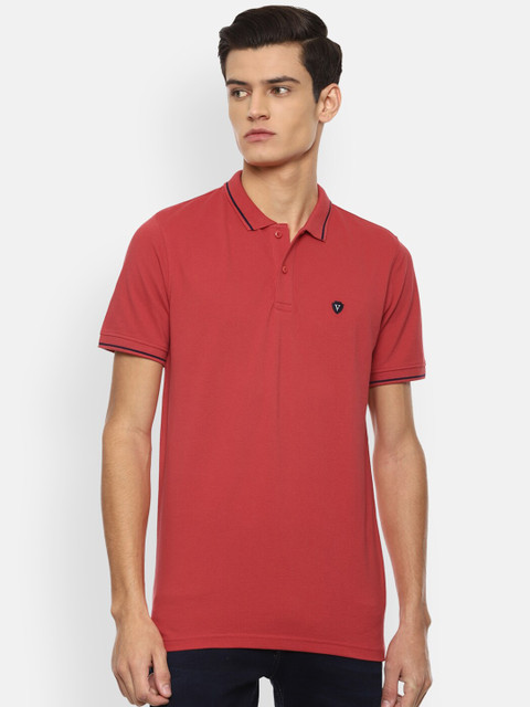 

Van Heusen Sport Men Red Solid Pure Cotton Polo Collar Applique T-shirt