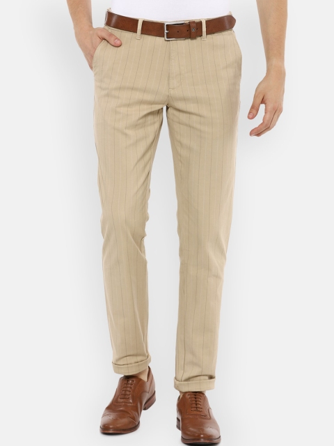 

Louis Philippe Sport Men Beige Striped Slim Fit Trousers