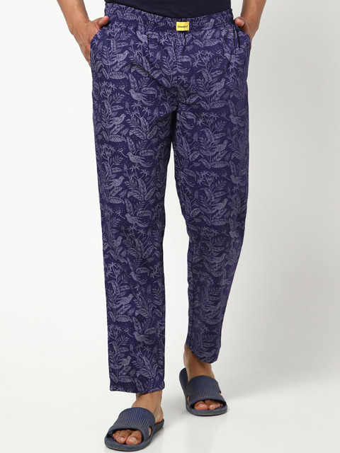 

Bewakoof Men Navy Blue Printed Pure Cotton Lounge Pants