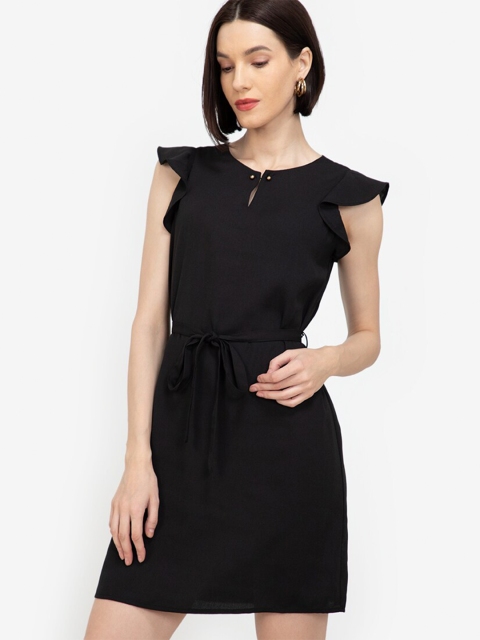 

ZALORA WORK Women Black Belted Neck A-Line Mini Dress