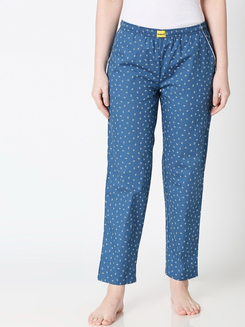 

Bewakoof Women Blue & White Printed Lounge Pants