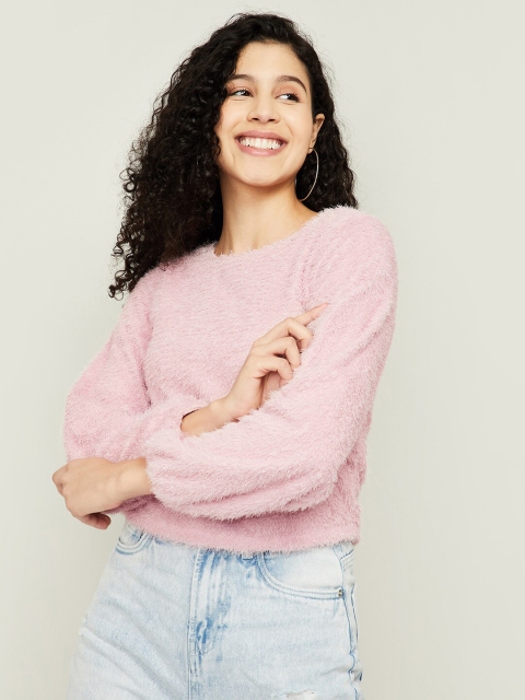 

Ginger by Lifestyle Women Pink Self Design Sweatshirt