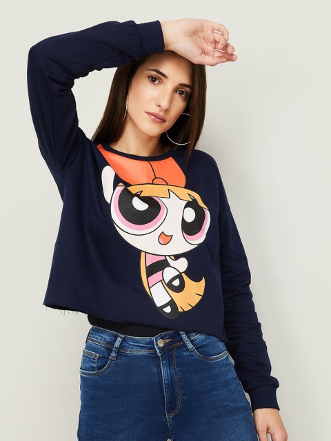 

Ginger by Lifestyle Women Navy Blue Cartoon Character Printed Crop Sweatshirt