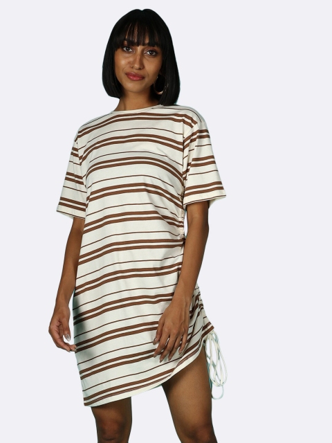 

Bewakoof White Striped T-shirt Dress
