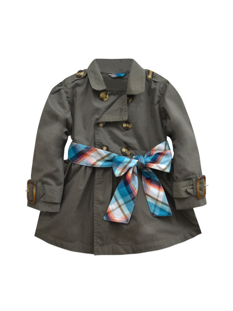 

A.T.U.N. Girls Brown Solid Coat With Tie-Up Details